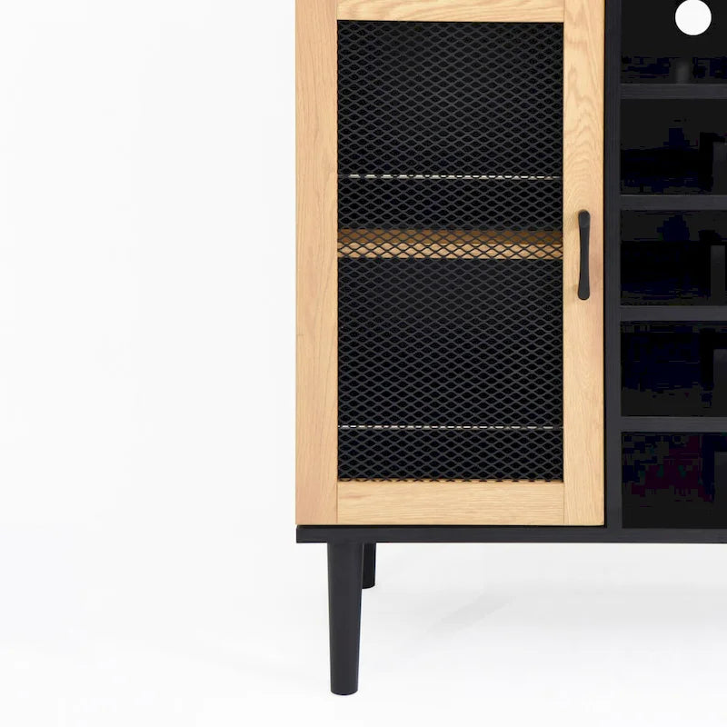 Buffet avec armoire de rangement et prise de courant de 150 cm, meuble de bar à café de style ferme avec casier à vin, garde-manger de cuisine