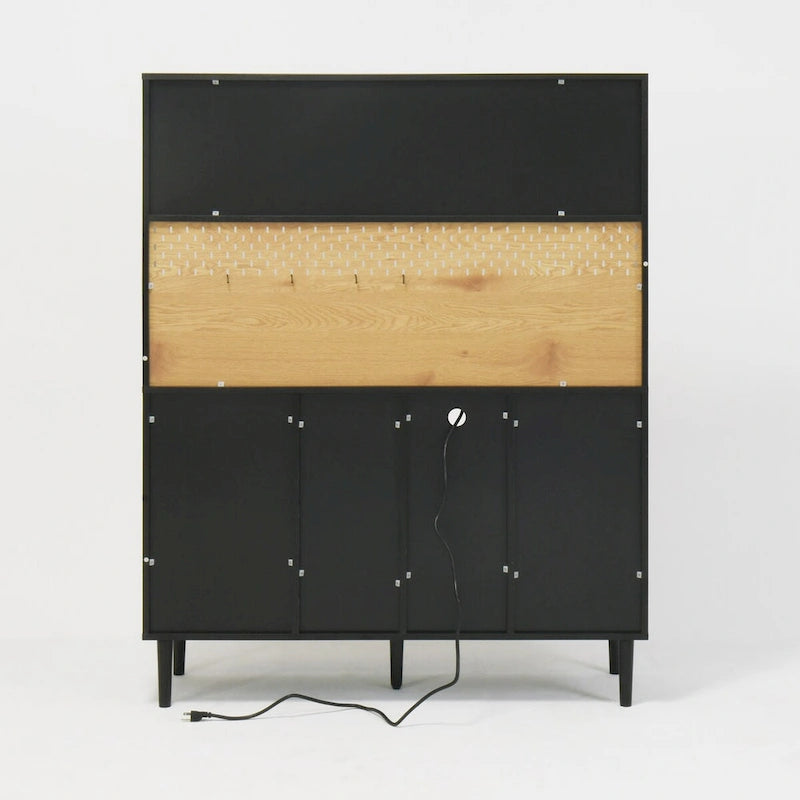 Buffet avec armoire de rangement et prise de courant de 150 cm, meuble de bar à café de style ferme avec casier à vin, garde-manger de cuisine
