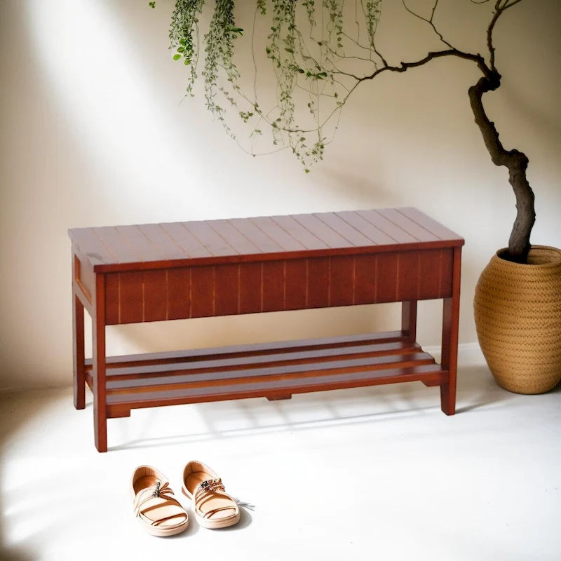 Banc à chaussures en bois massif de qualité avec rangement pour salon