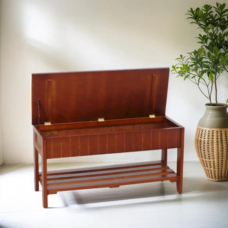 Banc à chaussures en bois massif de qualité avec rangement pour salon