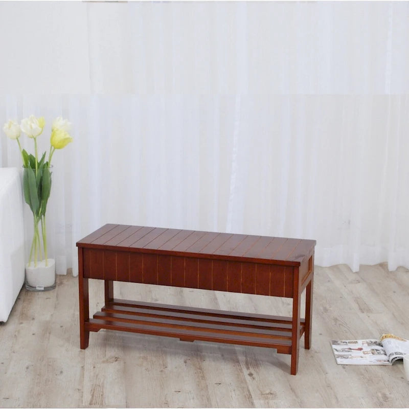 Banc à chaussures en bois massif de qualité avec rangement pour salon