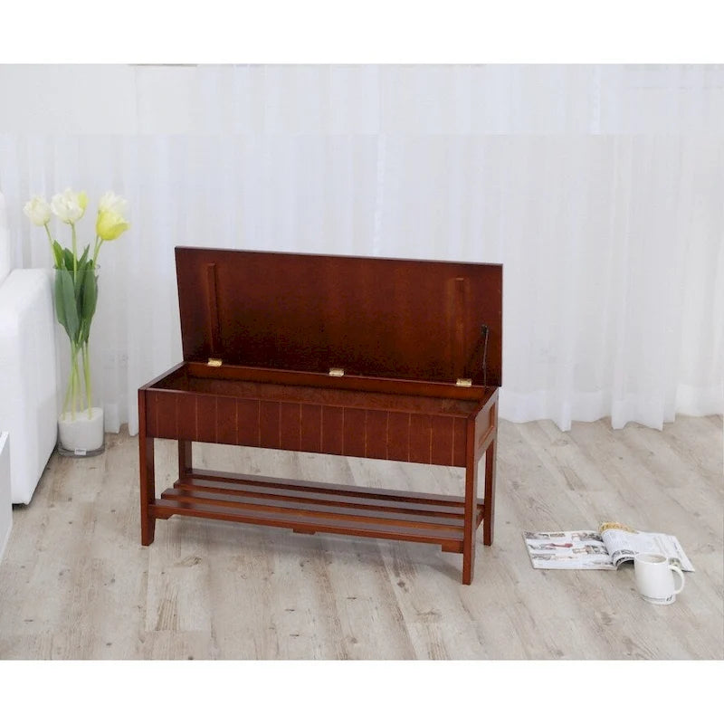 Banc à chaussures en bois massif de qualité avec rangement pour salon