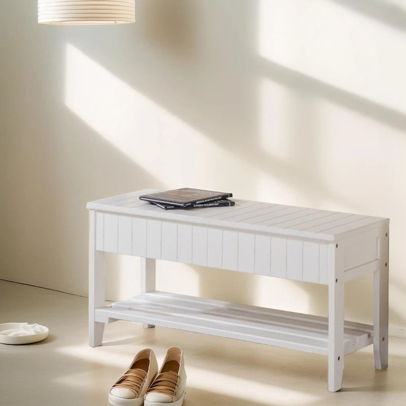 Banc à chaussures en bois massif de qualité avec rangement pour salon