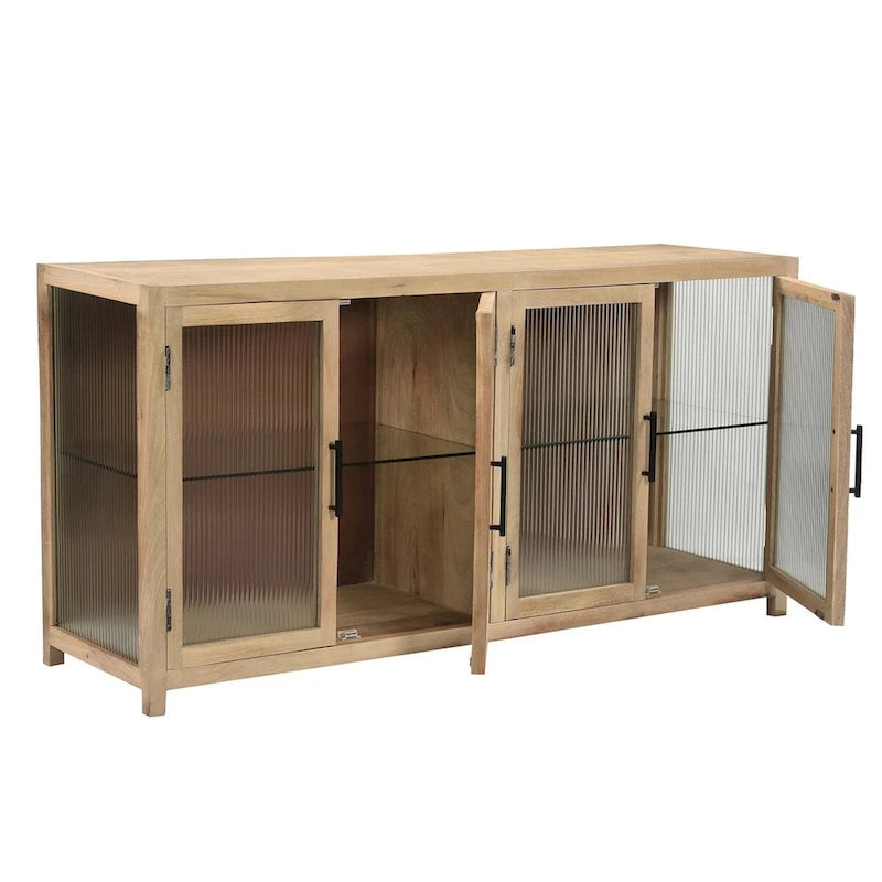 Bahut en bois de manguier avec verre cannelé - ST