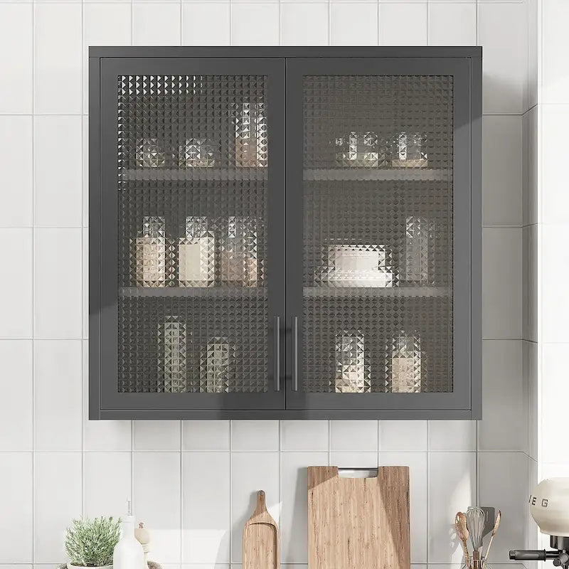 Meuble de rangement mural ou à poser avec portes en verre dépoli et 2 étagères réglables pour le salon
