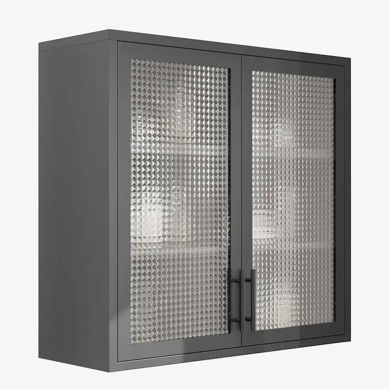 Meuble de rangement mural ou à poser avec portes en verre dépoli et 2 étagères réglables pour le salon
