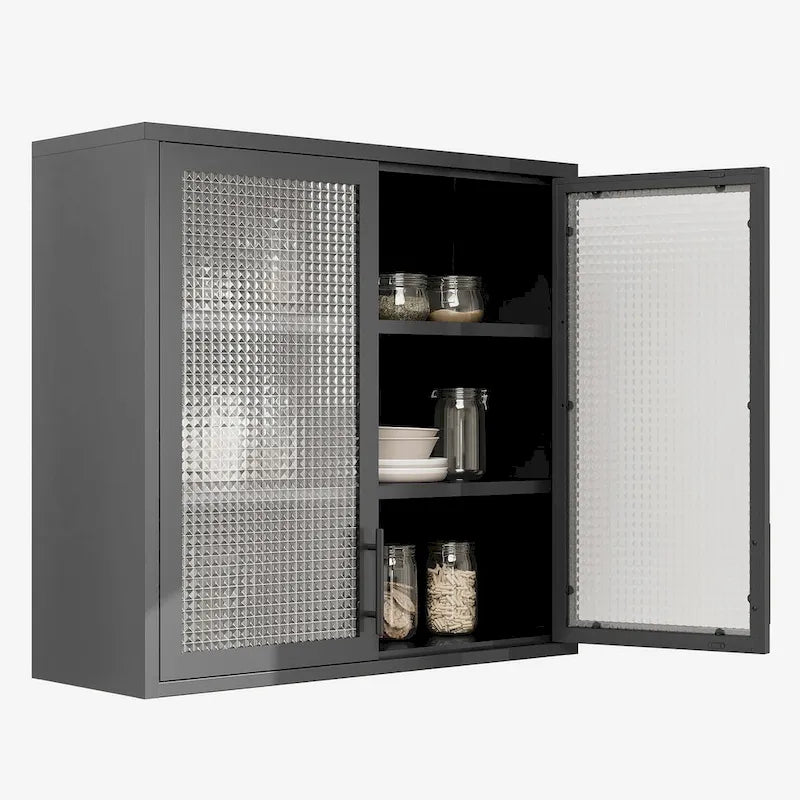 Meuble de rangement mural ou à poser avec portes en verre dépoli et 2 étagères réglables pour le salon