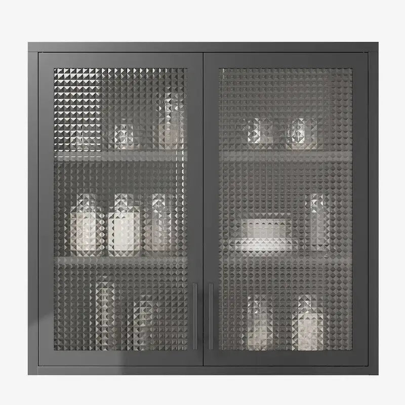 Meuble de rangement mural ou à poser avec portes en verre dépoli et 2 étagères réglables pour le salon