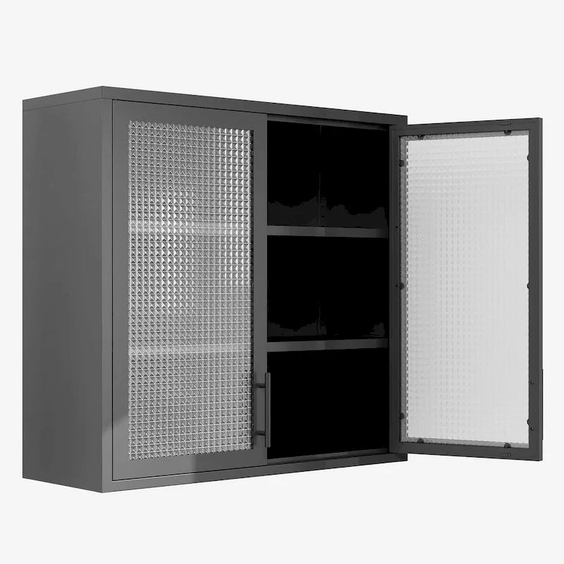 Meuble de rangement mural ou à poser avec portes en verre dépoli et 2 étagères réglables pour le salon