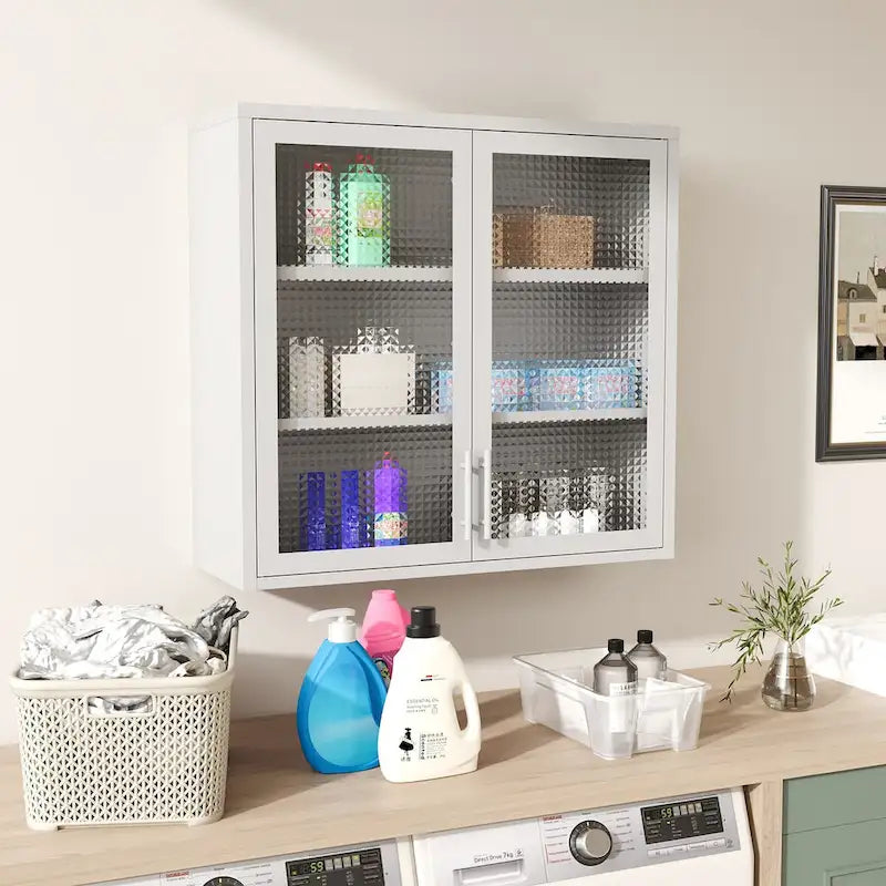 Meuble de rangement mural ou à poser avec portes en verre dépoli et 2 étagères réglables pour le salon