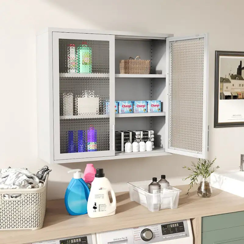 Meuble de rangement mural ou à poser avec portes en verre dépoli et 2 étagères réglables pour le salon