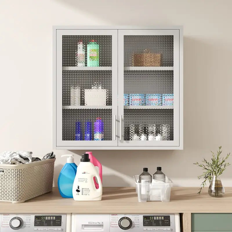 Meuble de rangement mural ou à poser avec portes en verre dépoli et 2 étagères réglables pour le salon