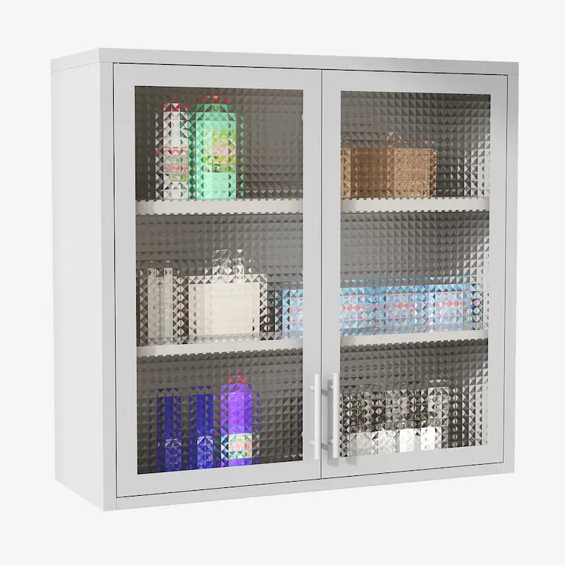 Meuble de rangement mural ou à poser avec portes en verre dépoli et 2 étagères réglables pour le salon