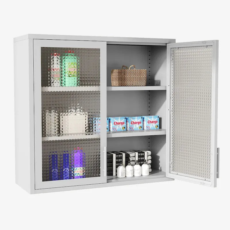 Meuble de rangement mural ou à poser avec portes en verre dépoli et 2 étagères réglables pour le salon