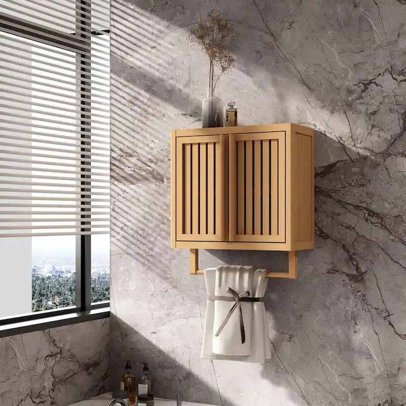 Meuble de salle de bain mural en bambou pour rangement de toilettes