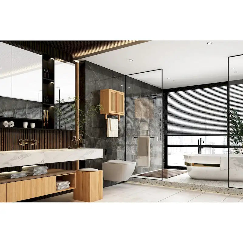 Meuble de salle de bain mural en bambou pour rangement de toilettes