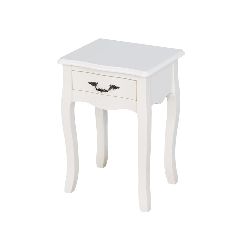 Table de rangement au sol blanche pour salon avec un tiroir, 4 pieds courbés