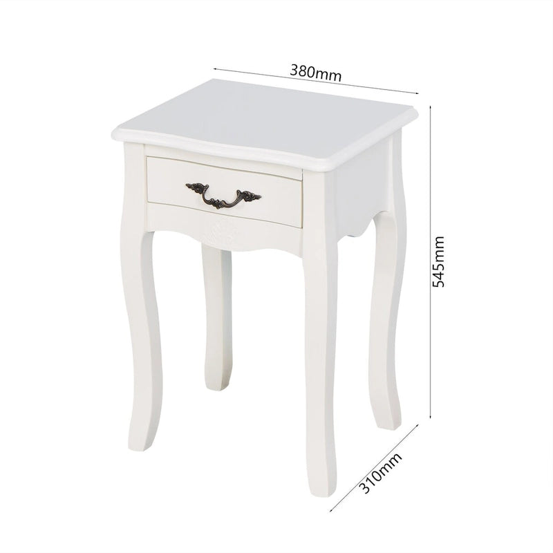 Table de rangement au sol blanche pour salon avec un tiroir, 4 pieds courbés