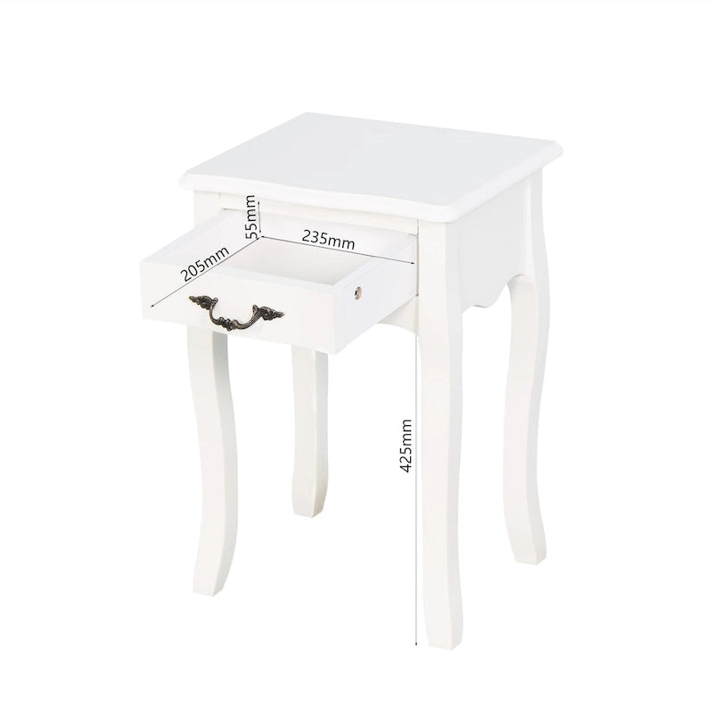 Table de rangement au sol blanche pour salon avec un tiroir, 4 pieds courbés