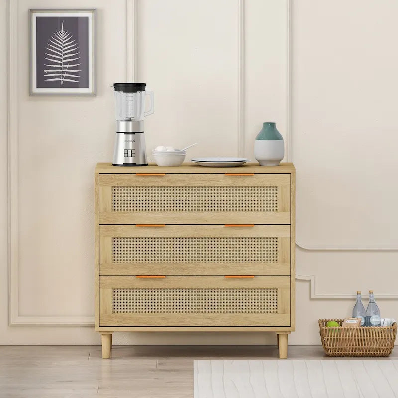 Roomfitters 31.50 Chêne Rotin Commode de Rangement à 3 Tiroirs pour Chambre à Coucher, Salon et Couloirs