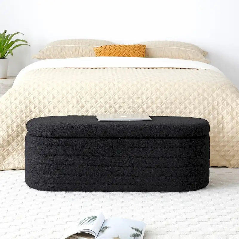 Banc de bout de lit avec rangement, rembourré en sherpa, grand banc pouf, tabouret à chaussures, long banc, banc de fenêtre, banc de rangement pour jouets