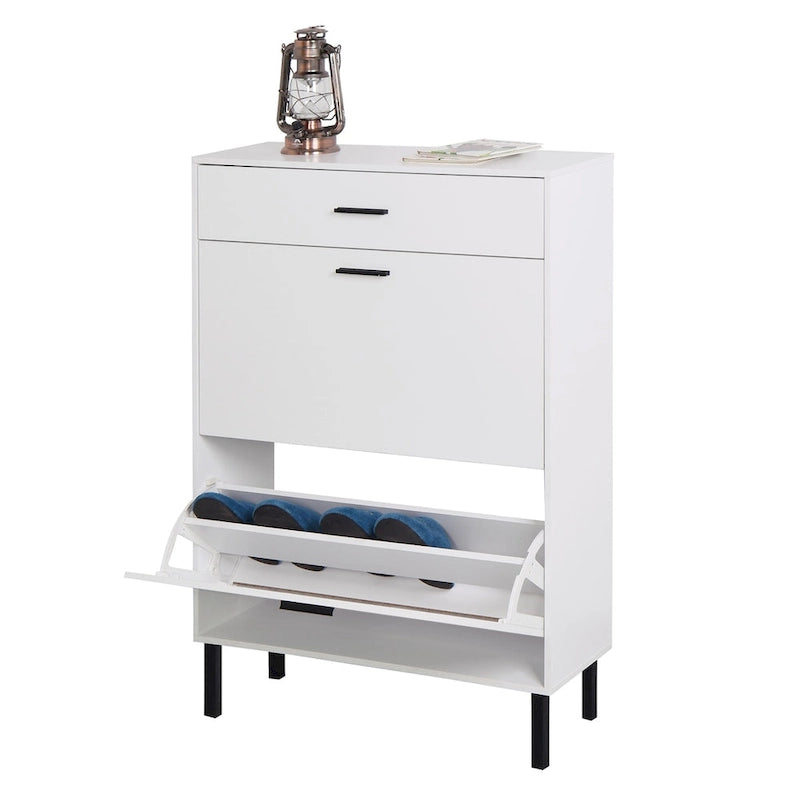 Meuble à chaussures, Range-chaussures autoportant avec tiroirs et pieds en métal, Meuble à chaussures avec 2 tiroirs basculants