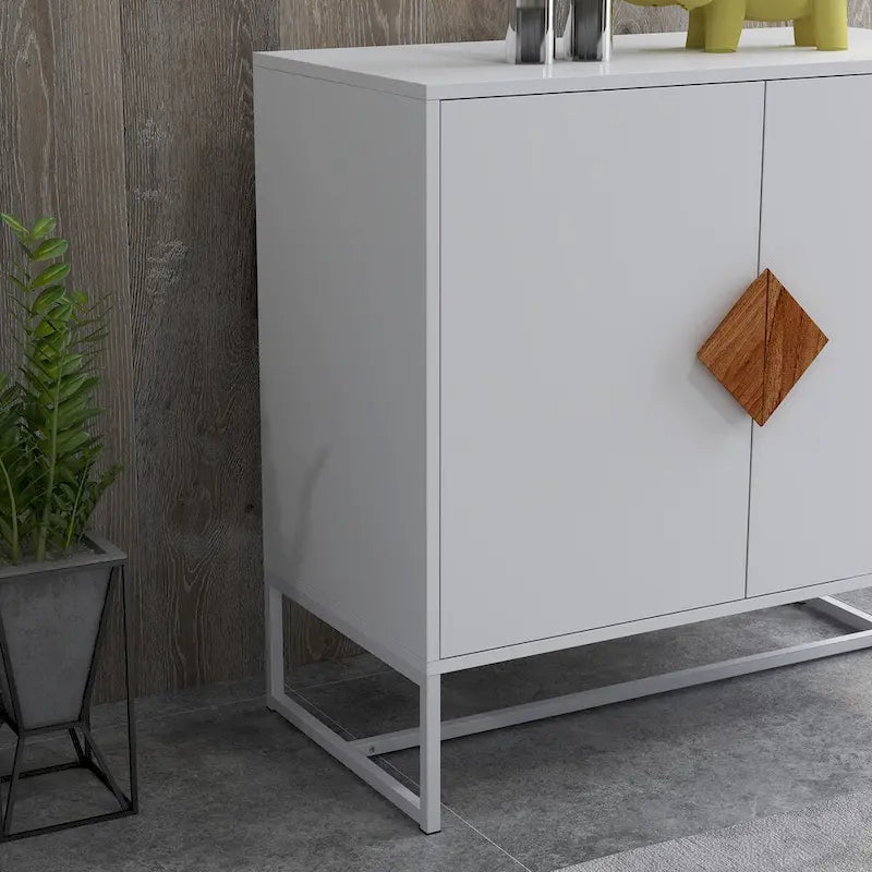 Buffet 2 portes avec poignée carrée blanche
