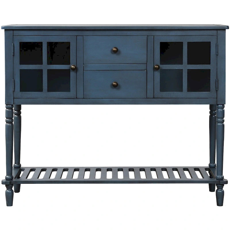 Table console buffet en bois bleu marine antique de style campagnard avec étagère inférieure - N/A