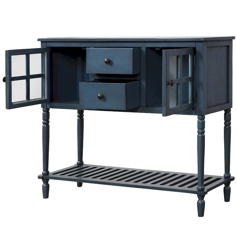 Table console buffet en bois bleu marine antique de style campagnard avec étagère inférieure - N/A