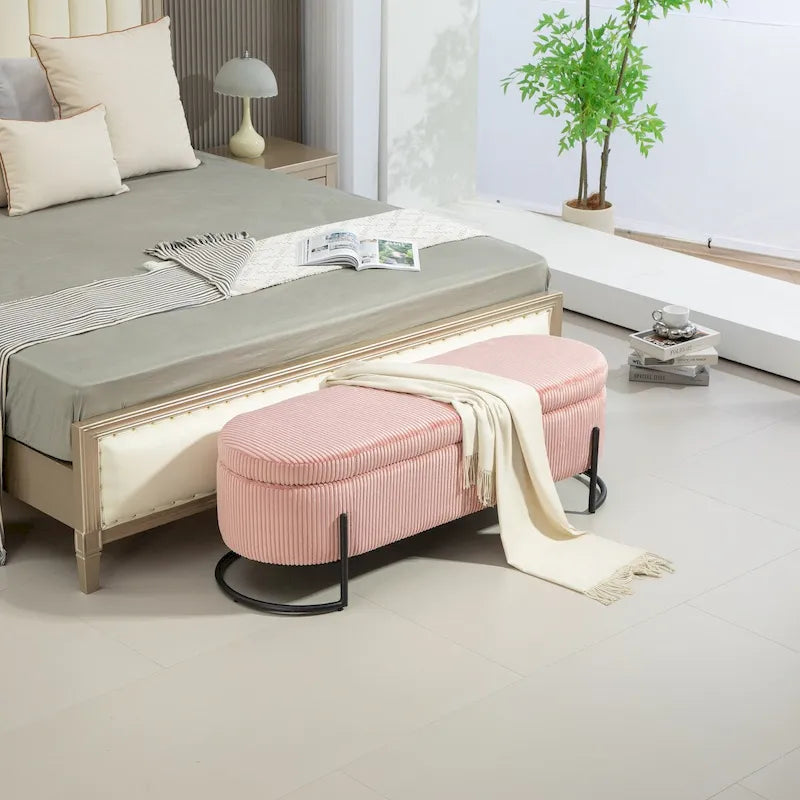 Banc de rangement ottoman, Banc de bout de lit de chambre à coucher, Banc de rangement ottoman en tissu rembourré avec charnière de sécurité, Repose-pieds rembourré d'entrée