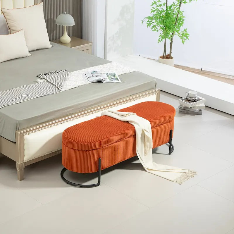 Banc de rangement ottoman, Banc de bout de lit de chambre à coucher, Banc de rangement ottoman en tissu rembourré avec charnière de sécurité, Repose-pieds rembourré d'entrée