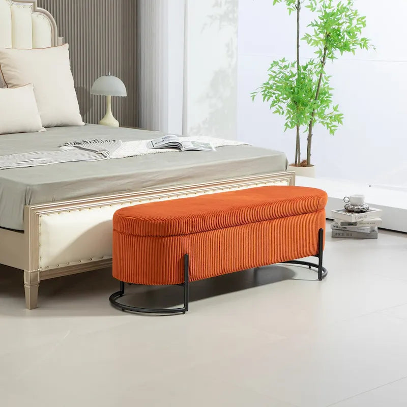 Banc de rangement ottoman, Banc de bout de lit de chambre à coucher, Banc de rangement ottoman en tissu rembourré avec charnière de sécurité, Repose-pieds rembourré d'entrée