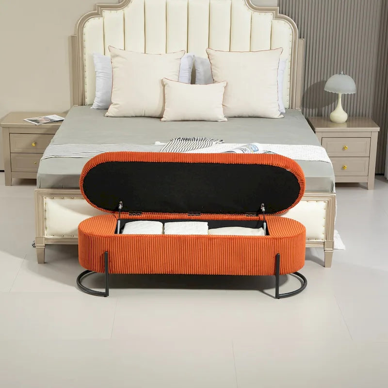 Banc de rangement ottoman, Banc de bout de lit de chambre à coucher, Banc de rangement ottoman en tissu rembourré avec charnière de sécurité, Repose-pieds rembourré d'entrée