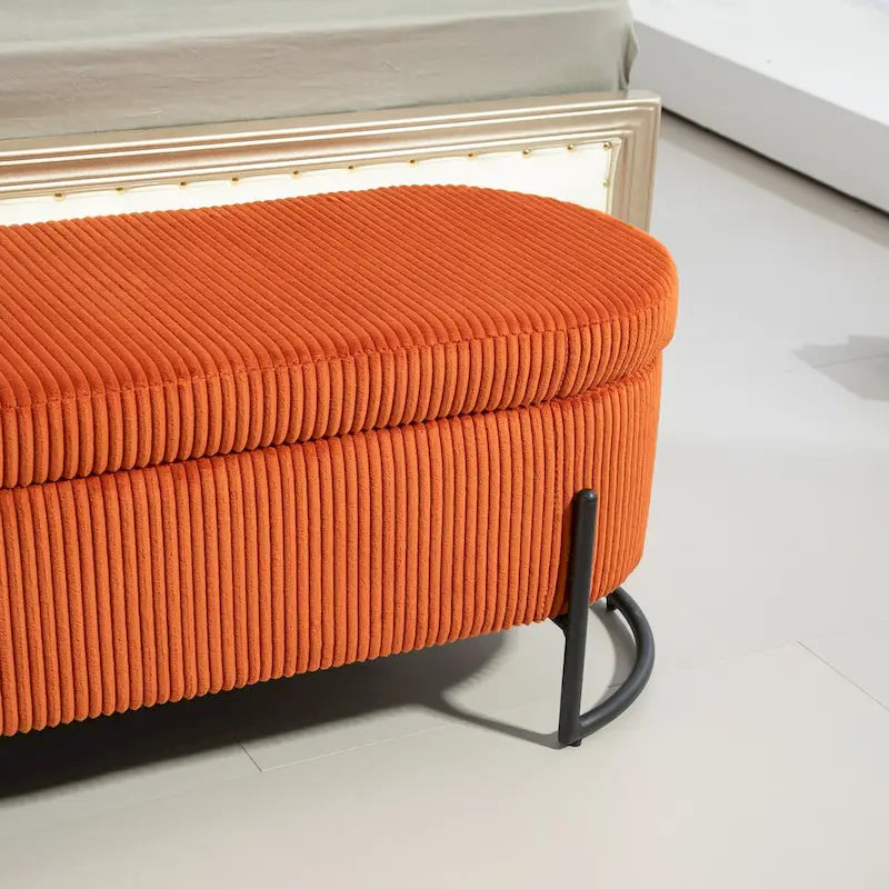 Banc de rangement ottoman, Banc de bout de lit de chambre à coucher, Banc de rangement ottoman en tissu rembourré avec charnière de sécurité, Repose-pieds rembourré d'entrée