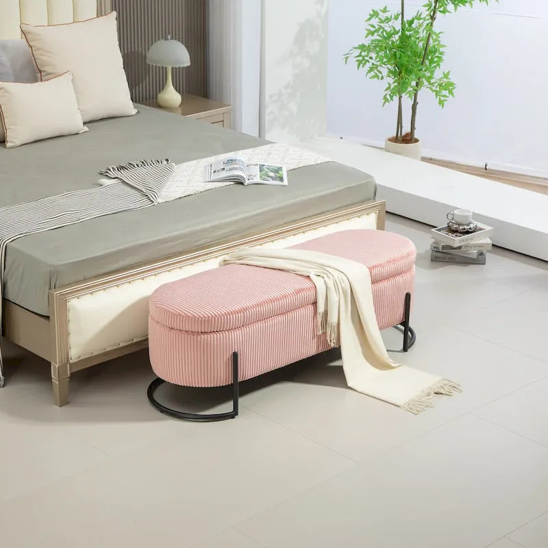 Banc de rangement ottoman, Banc de bout de lit de chambre à coucher, Banc de rangement ottoman en tissu rembourré avec charnière de sécurité, Repose-pieds rembourré d'entrée