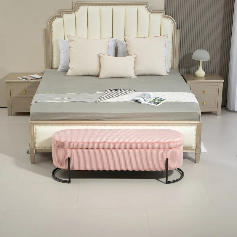 Banc de rangement ottoman, Banc de bout de lit de chambre à coucher, Banc de rangement ottoman en tissu rembourré avec charnière de sécurité, Repose-pieds rembourré d'entrée