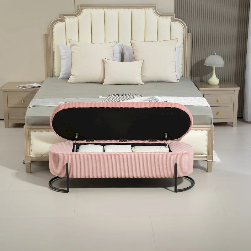 Banc de rangement ottoman, Banc de bout de lit de chambre à coucher, Banc de rangement ottoman en tissu rembourré avec charnière de sécurité, Repose-pieds rembourré d'entrée