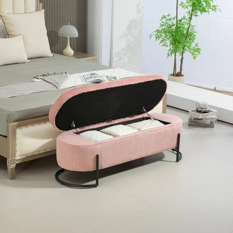 Banc de rangement ottoman, Banc de bout de lit de chambre à coucher, Banc de rangement ottoman en tissu rembourré avec charnière de sécurité, Repose-pieds rembourré d'entrée