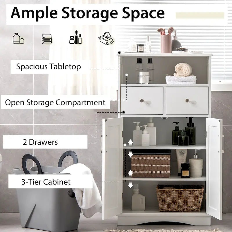 Meuble bas de salle de bain sur pied avec 2 portes