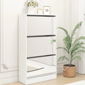 Meuble à chaussures étroit avec miroir, range-chaussures fin en bois à 3 niveaux pour maison et appartement, blanc
