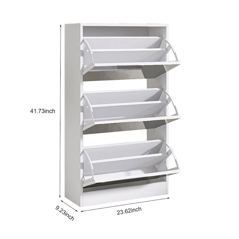 Meuble à chaussures étroit avec miroir, range-chaussures fin en bois à 3 niveaux pour maison et appartement, blanc