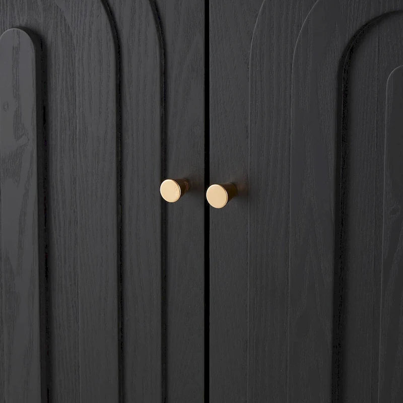 Meuble à deux portes sculptées en bois style Art déco géométrique avec arche, poignées dorées - Noir - Roche River Decor