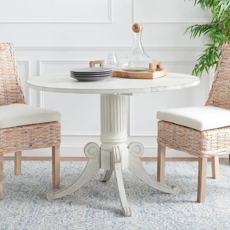 Jeane Antique White Drop Leaf Dining Table - 43 W x 43 D x 31 H - 43Wx43Dx31H