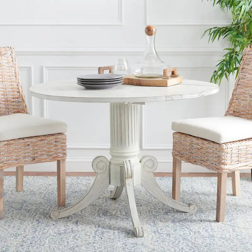  Jeane Antique White Drop Leaf Dining Table - 43 W x 43 D x 31 H - 43Wx43Dx31H