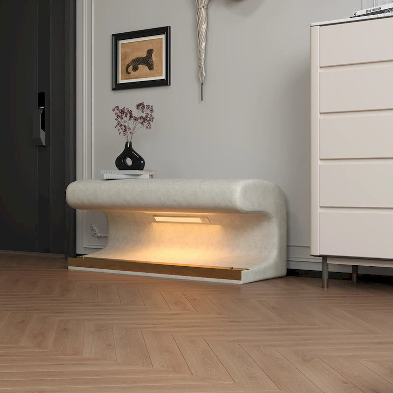 Banc d'entrée 37W avec pouf ottoman en cuir capitonné et LED