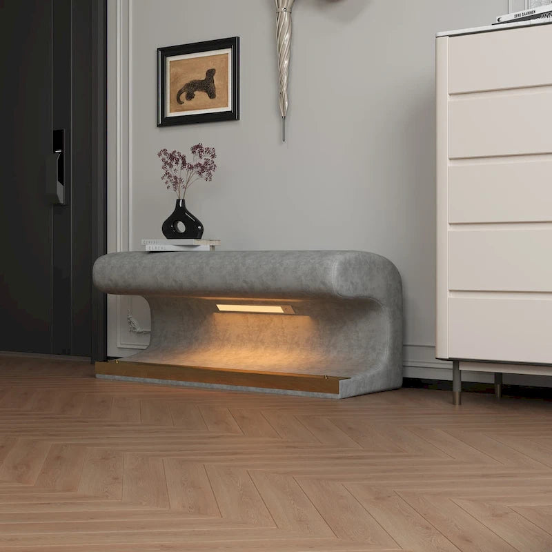 Banc d'entrée 37W avec pouf ottoman en cuir capitonné et LED