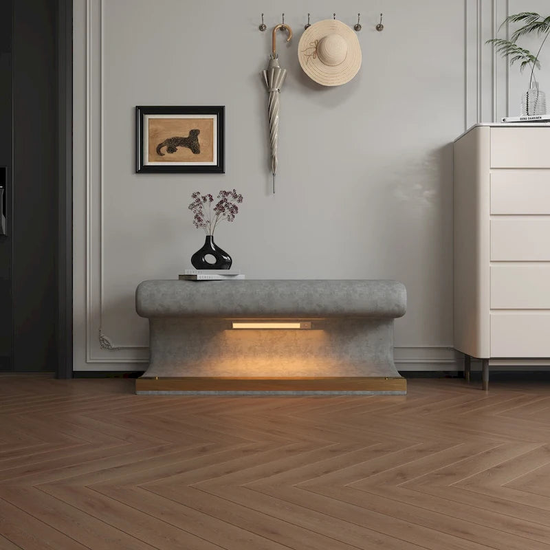 Banc d'entrée 37W avec pouf ottoman en cuir capitonné et LED