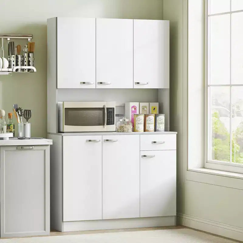 71 Armoire de cuisine, armoire de rangement haute avec support pour micro-ondes, buffet de cuisine moderne, 3 étagères réglables pour salon, salle à manger