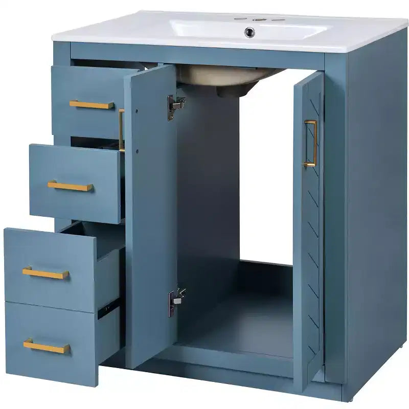 Meuble-lavabo de salle de bain à évier simple de 76 cm avec armoire et 3 tiroirs – Noir / Bleu / Vert / Indigo / Blanc