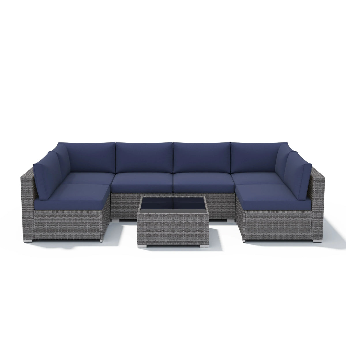 Ensemble de canapé d'angle d'extérieur 7 pièces en osier/acier avec coussins